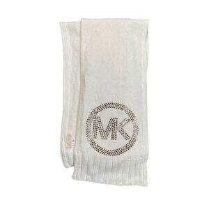 Michael Kors MK Logo Crystal Scarf Cream White Knit Winter Ski Warm Women